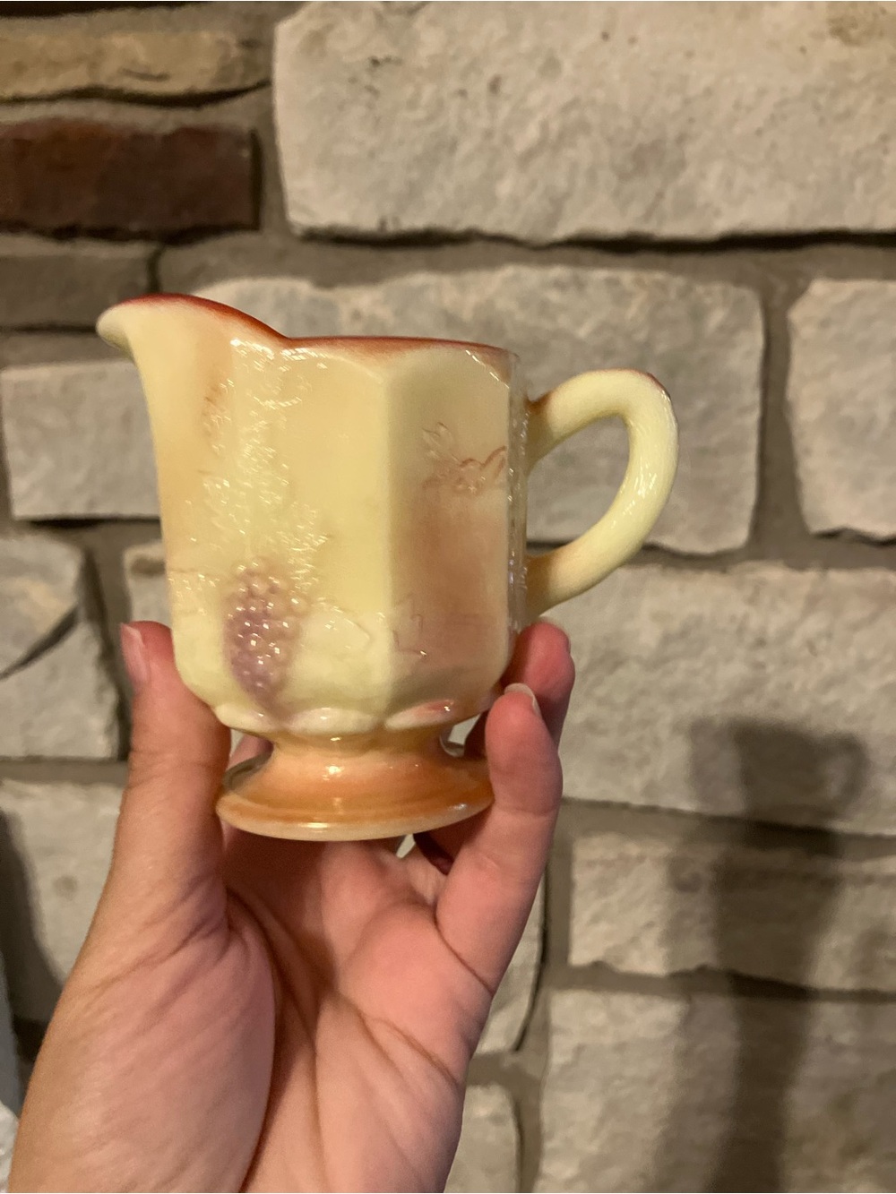 Vintage Kanawha Peach Sunset Swirl Slag Glass Cream & Sugar Set Multi-Toned - Picture 10 of 16